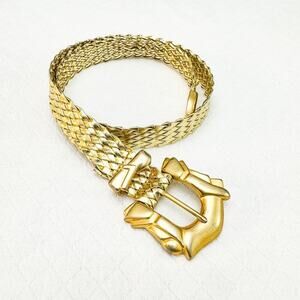 Gold Braided Leather Belt Large Buckle Size Small